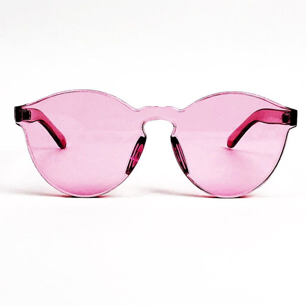 Pink Rimless Oversized Sunglasses Transparent Plastic Valentine's Day